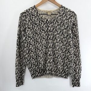 Vintage Y2K  Cashmere Button Front Cardigan in Black Cream Floral Damask Size L